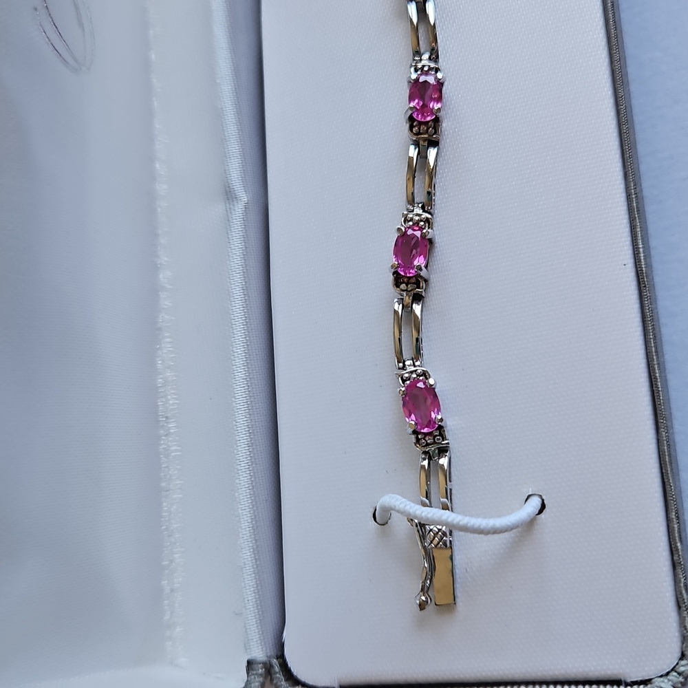 Signature Sterling Silver Pink Rhinestone Tennis Bracelet - Picture 9 of 16